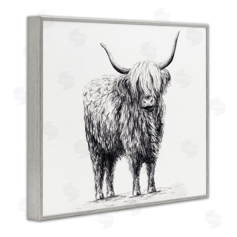 Leah Noel Art Highland Cow in Charcoal Gray Framed Giclee Wall Art Print