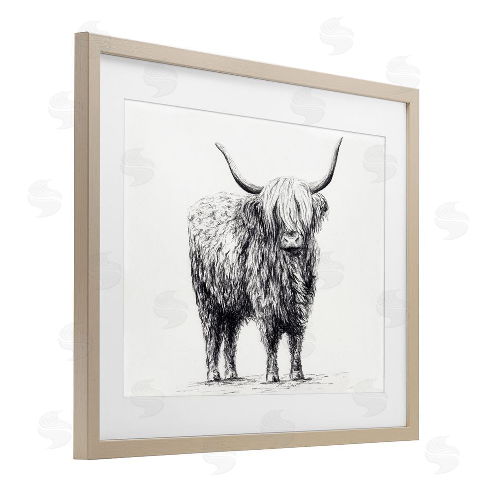 Leah Noel Art Highland Cow in Charcoal Birch Framed Print Under Glass Wall Art