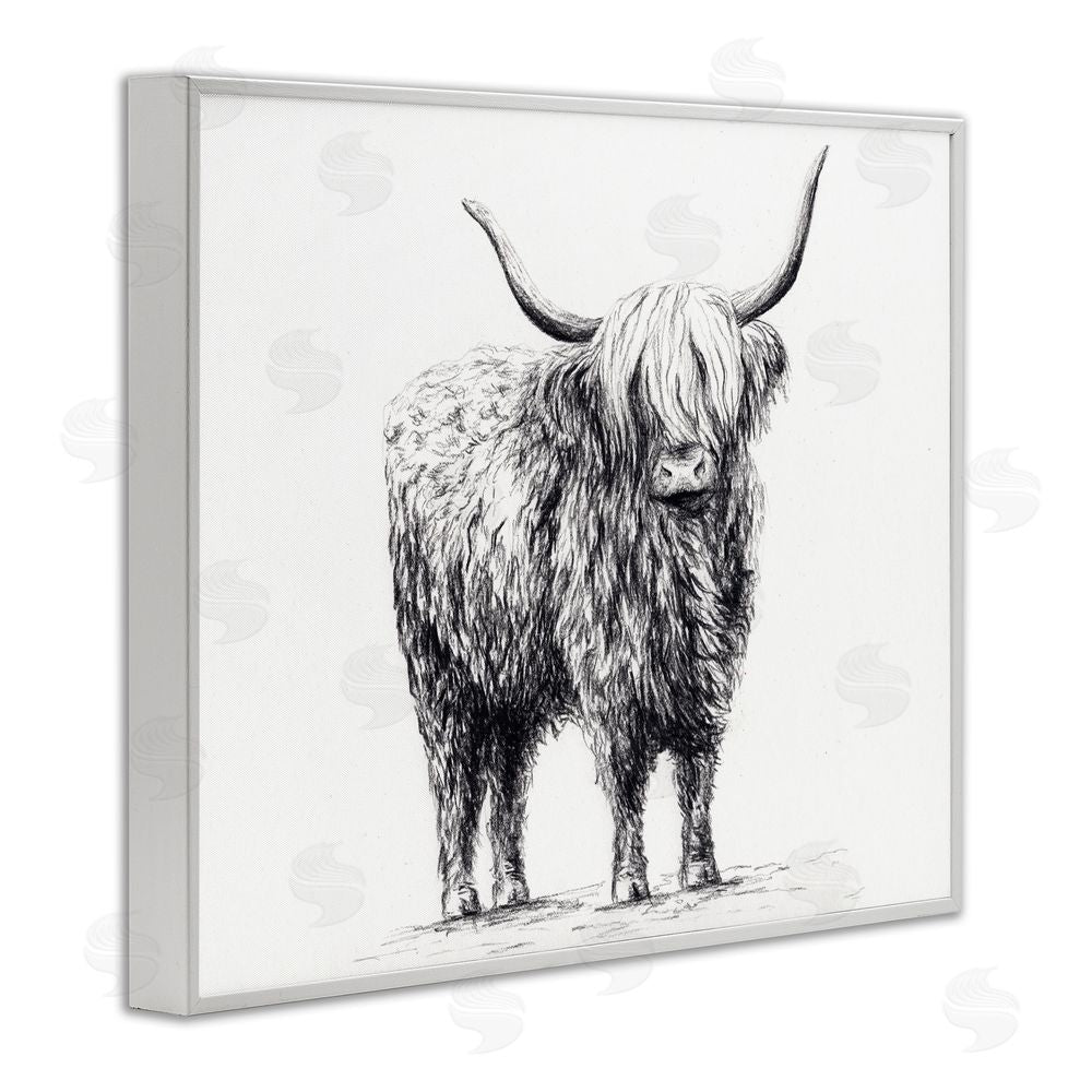 Leah Noel Art Highland Cow in Charcoal White Framed Giclee Wall Art Print