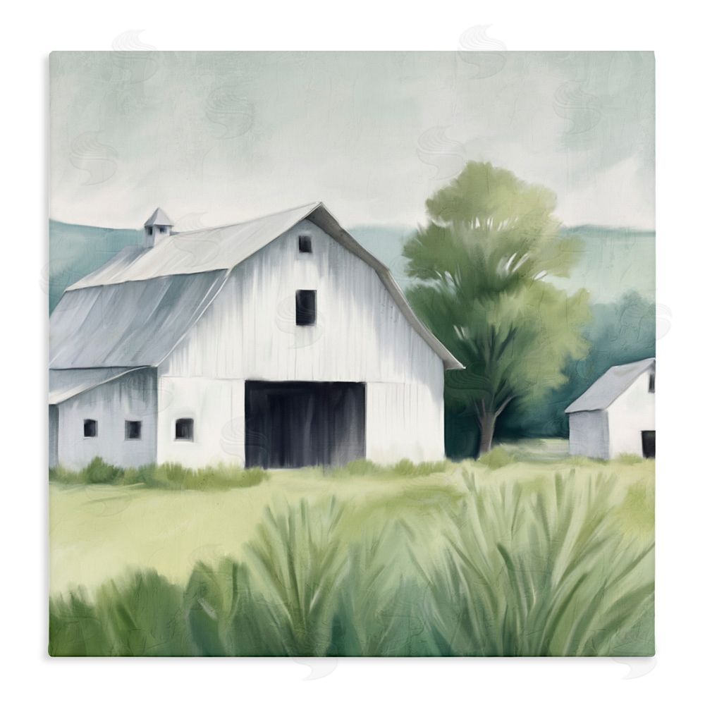 Kim Allen Farm Home White Barn Stretched Canvas Wall Art Print