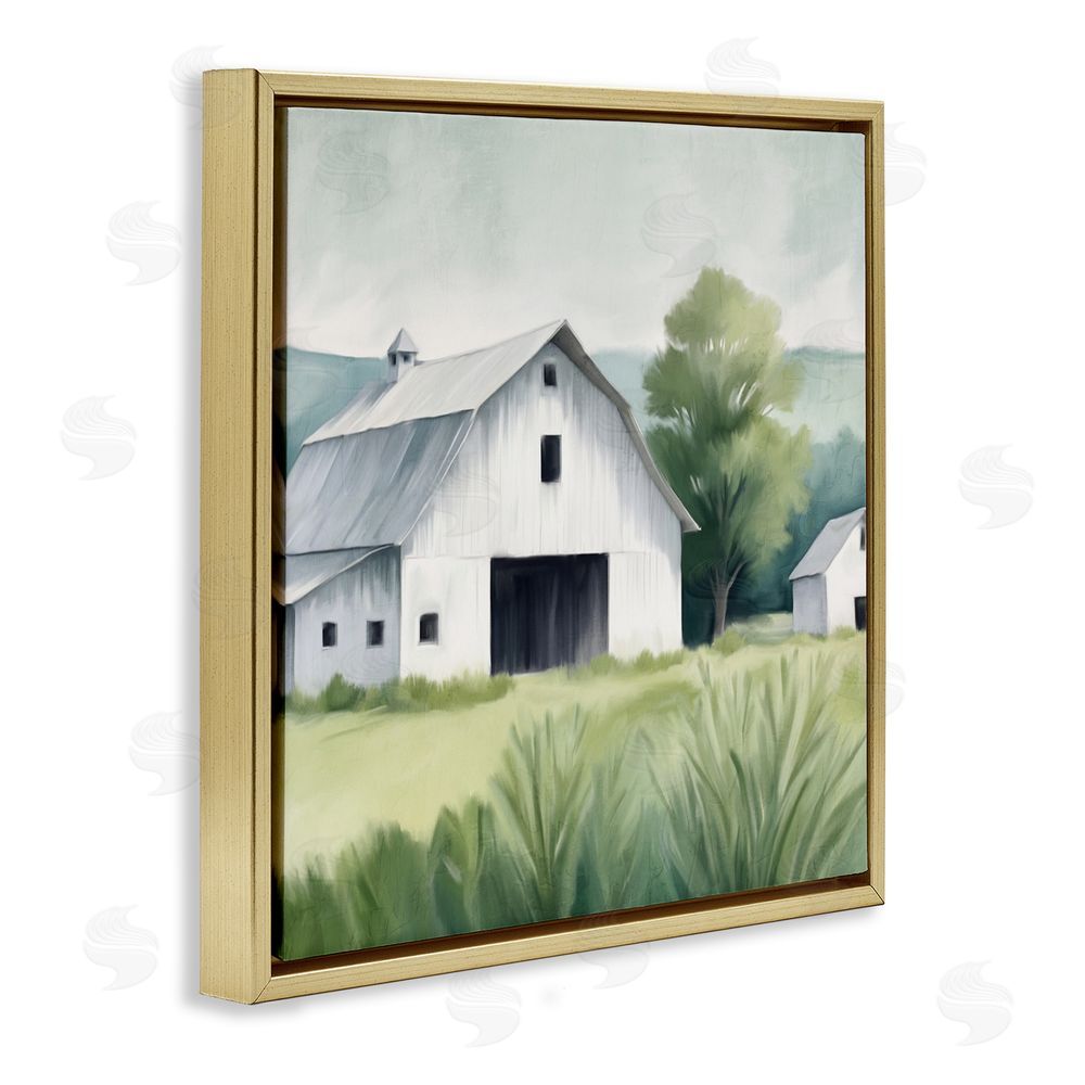 Kim Allen Farm Home White Barn Gold Floating Frame Canvas Wall Art Print