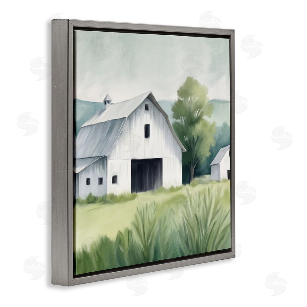 Kim Allen Farm Home White Barn Gray Floating Frame Canvas Wall Art Print