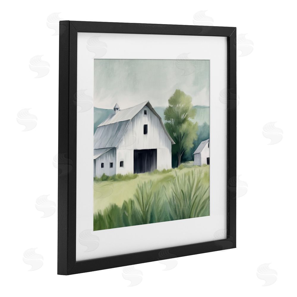Kim Allen Farm Home White Barn Black Framed Print Under Glass Wall Art