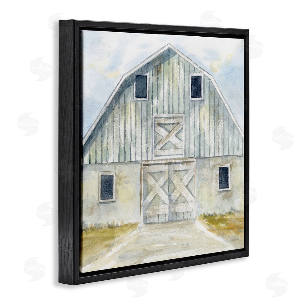 Patti Bishop Blue Gray Barn Black Floating Frame Canvas Wall Art Print