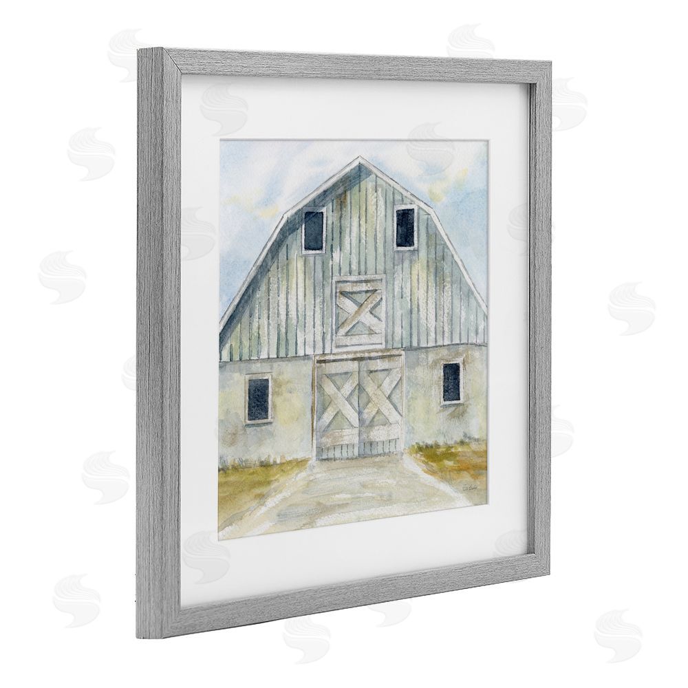 Patti Bishop Blue Gray Barn Gray Framed Print Under Glass Wall Art