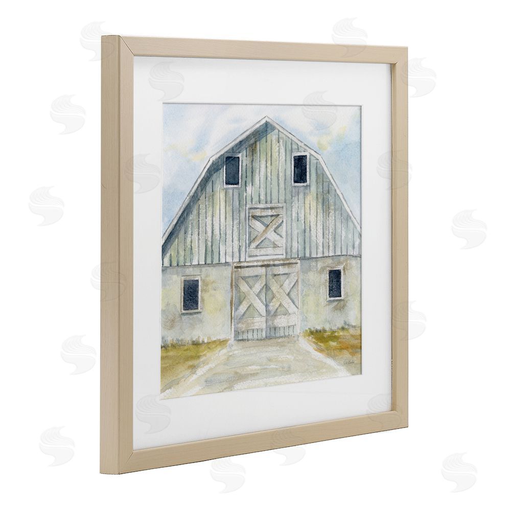 Patti Bishop Blue Gray Barn Birch Framed Print Under Glass Wall Art