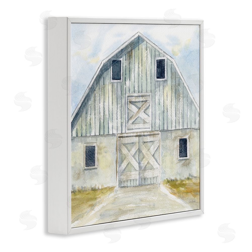 Patti Bishop Blue Gray Barn White Framed Giclee Wall Art Print