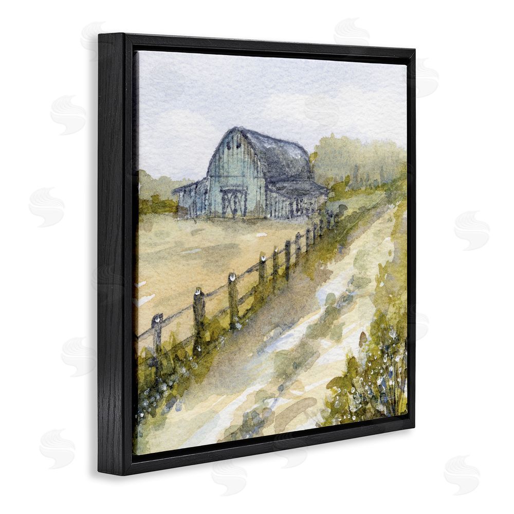 Patti Bishop Blue Barn Lane Black Floating Frame Canvas Wall Art Print