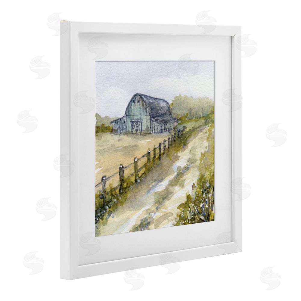 Patti Bishop Blue Barn Lane White Framed Print Under Glass Wall Art