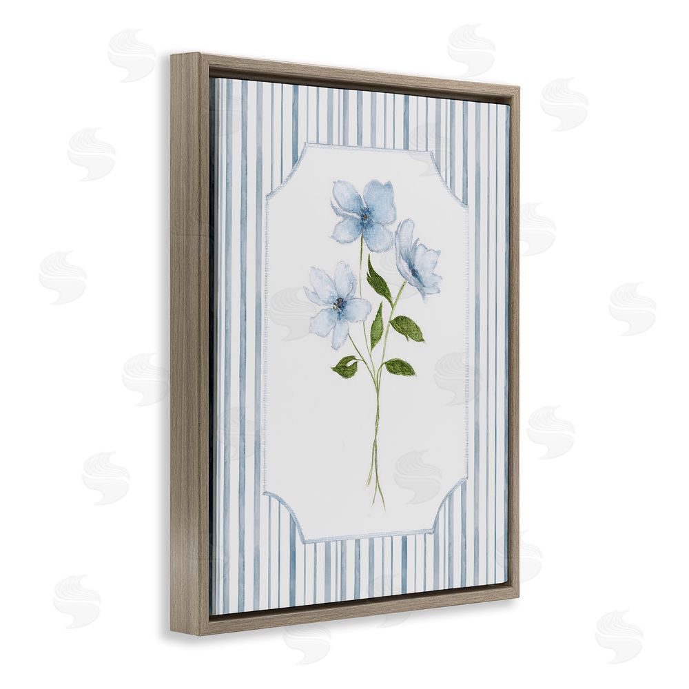 Tava Studios Soft Blooms & Stripes Brown Floating Frame Canvas Wall Art Print