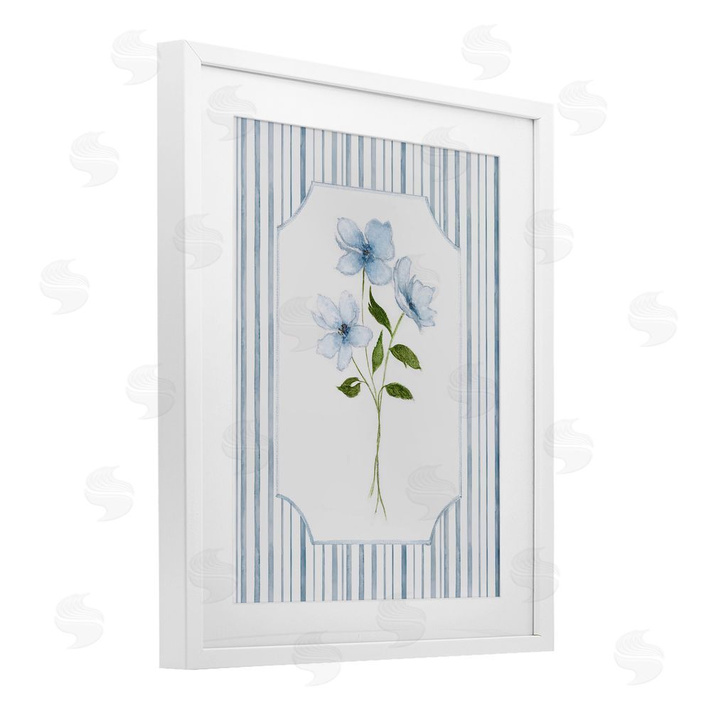Tava Studios Soft Blooms & Stripes White Framed Print Under Glass Wall Art