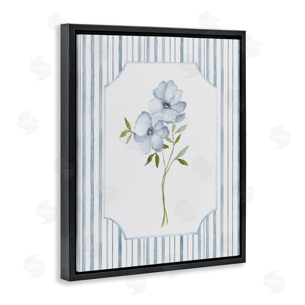 Tava Studios Blooms And Stripes Black Floating Frame Canvas Wall Art Print