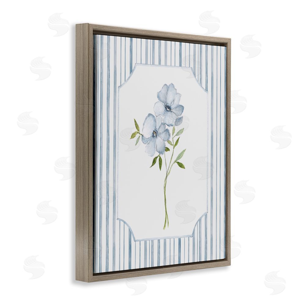 Tava Studios Blooms And Stripes Brown Floating Frame Canvas Wall Art Print