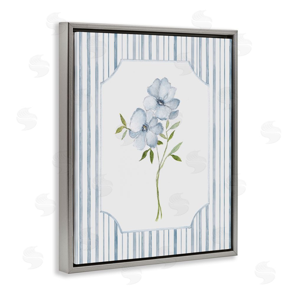 Tava Studios Blooms And Stripes Gray Floating Frame Canvas Wall Art Print