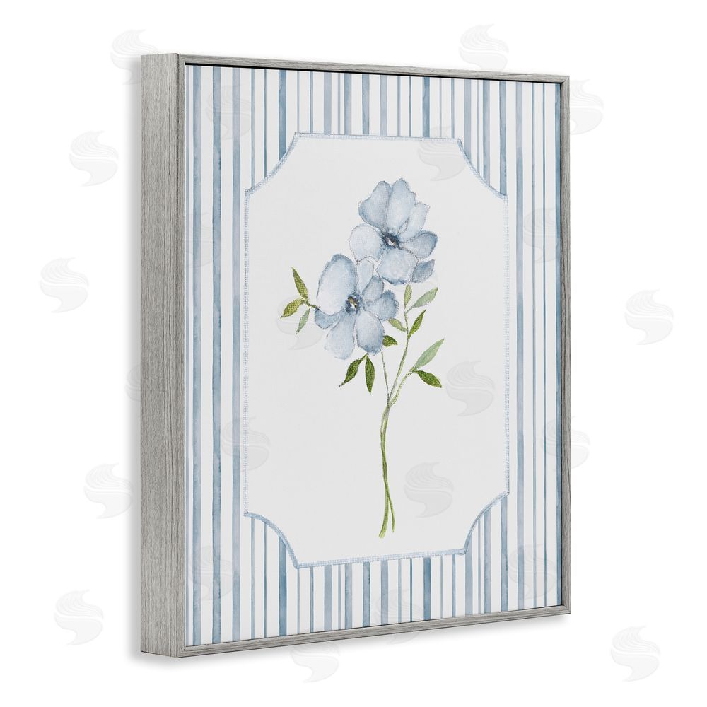 Tava Studios Blooms And Stripes Gray Framed Giclee Wall Art Print