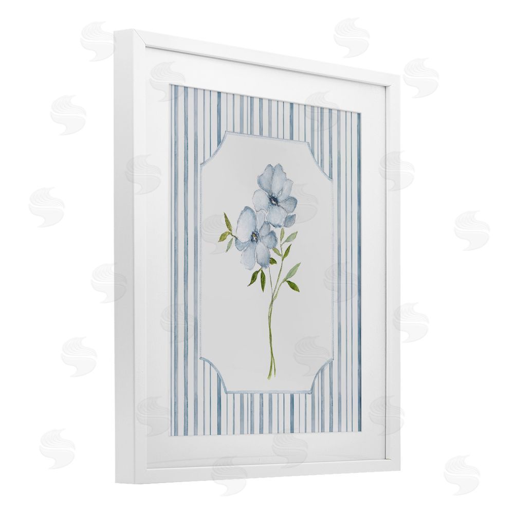 Tava Studios Blooms And Stripes White Framed Print Under Glass Wall Art