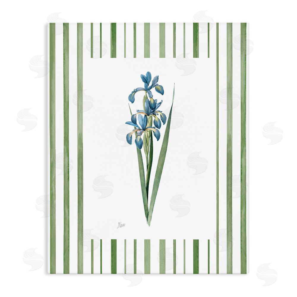 Nan Spring Irises with Stripes Stretched Canvas Wall Art Print
