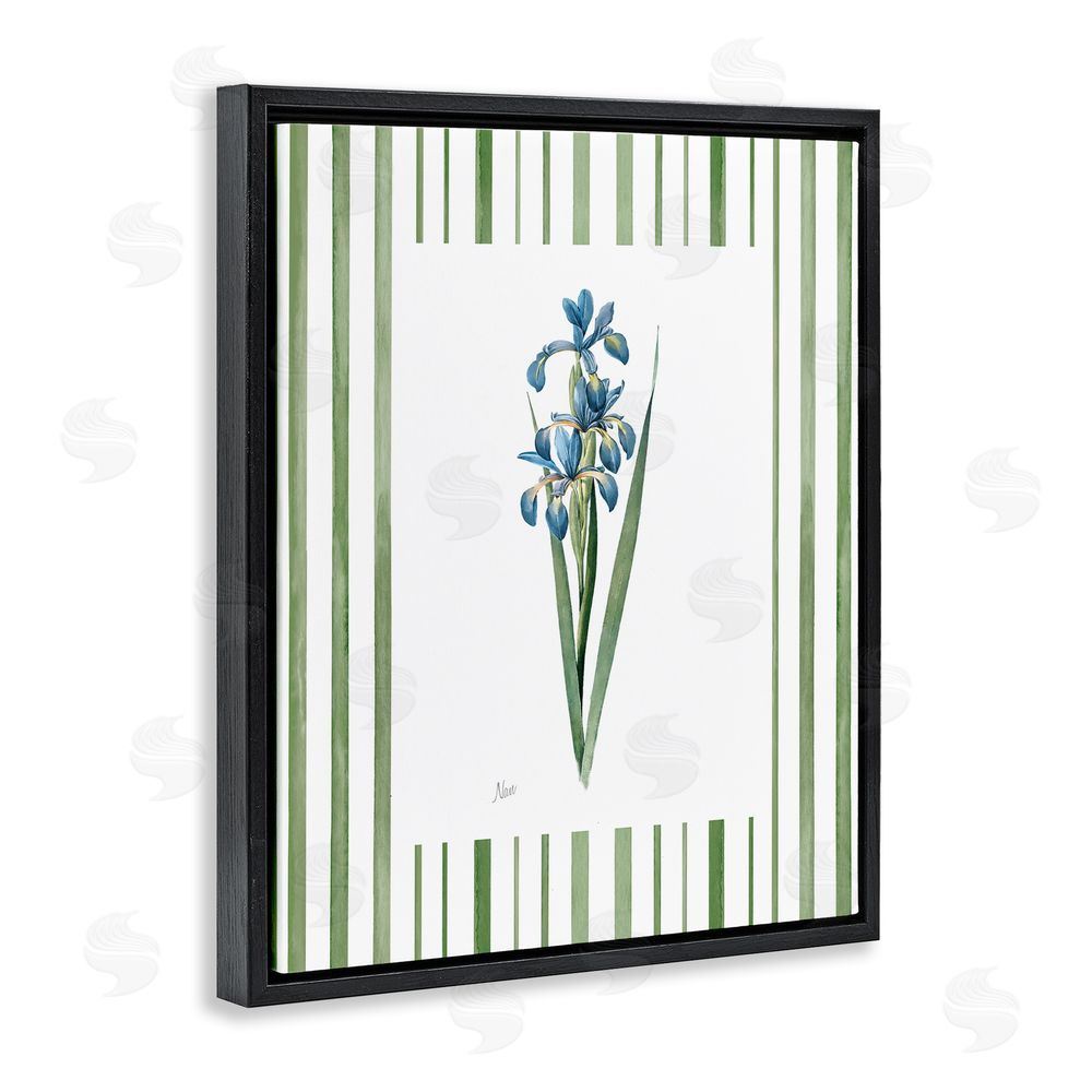 Nan Spring Irises with Stripes Black Floating Frame Canvas Wall Art Print