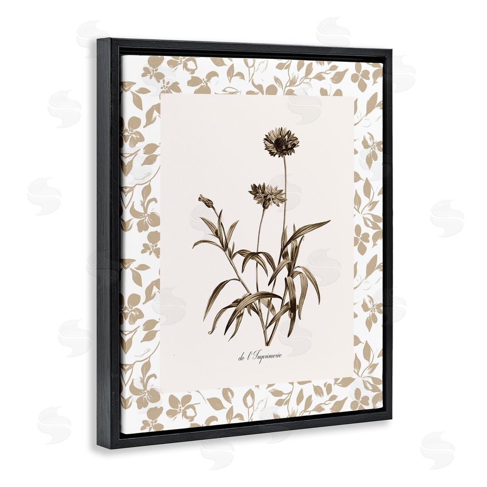 Kelly Donovan Neutral Imperial Flowers Black Floating Frame Canvas Wall Art Print