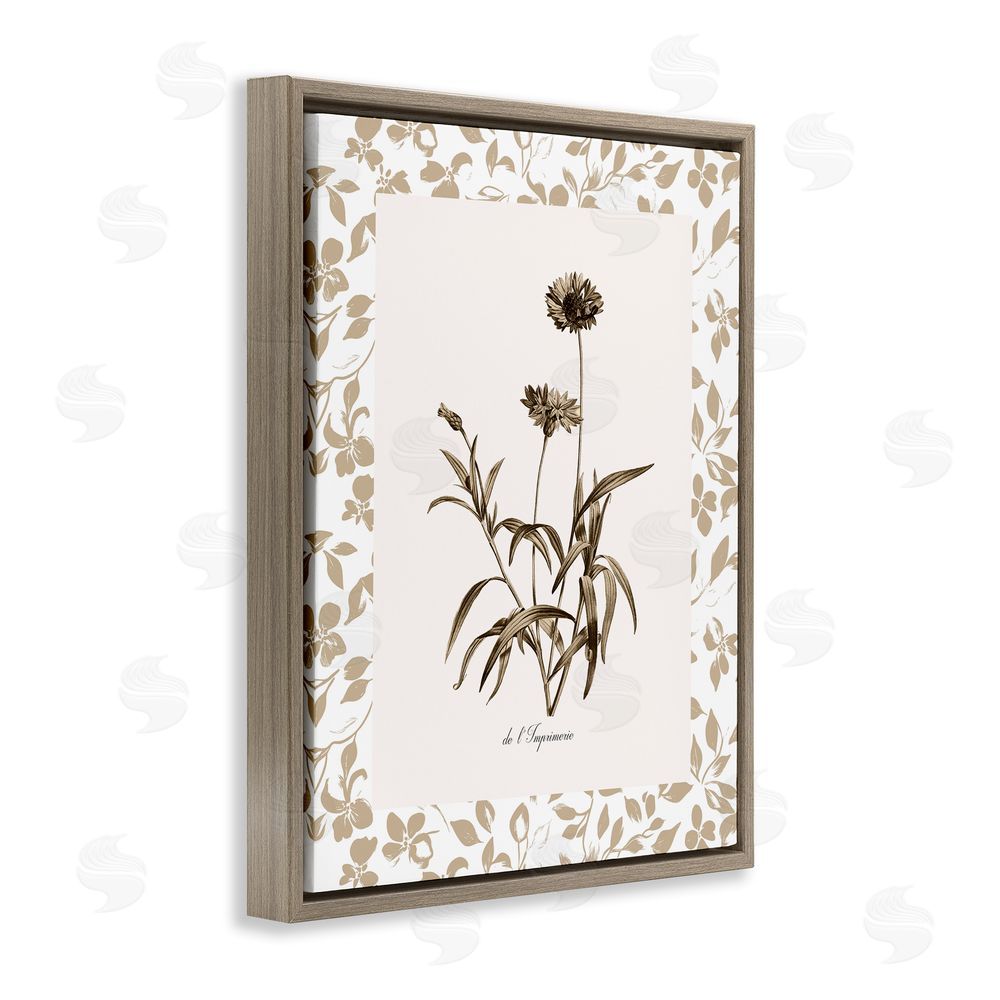 Kelly Donovan Neutral Imperial Flowers Brown Floating Frame Canvas Wall Art Print