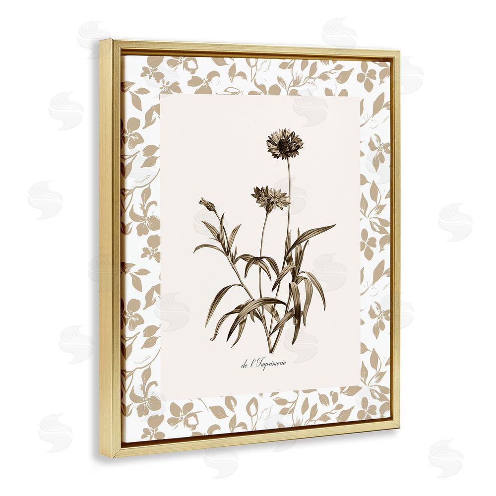 Kelly Donovan Neutral Imperial Flowers Gold Floating Frame Canvas Wall Art Print