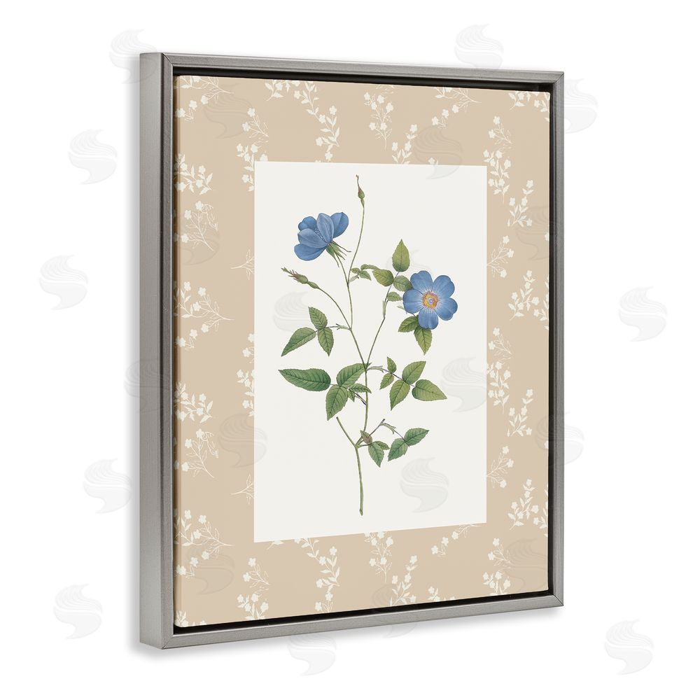 Val Rhodes Vintage Botanical Plate Gray Floating Frame Canvas Wall Art Print