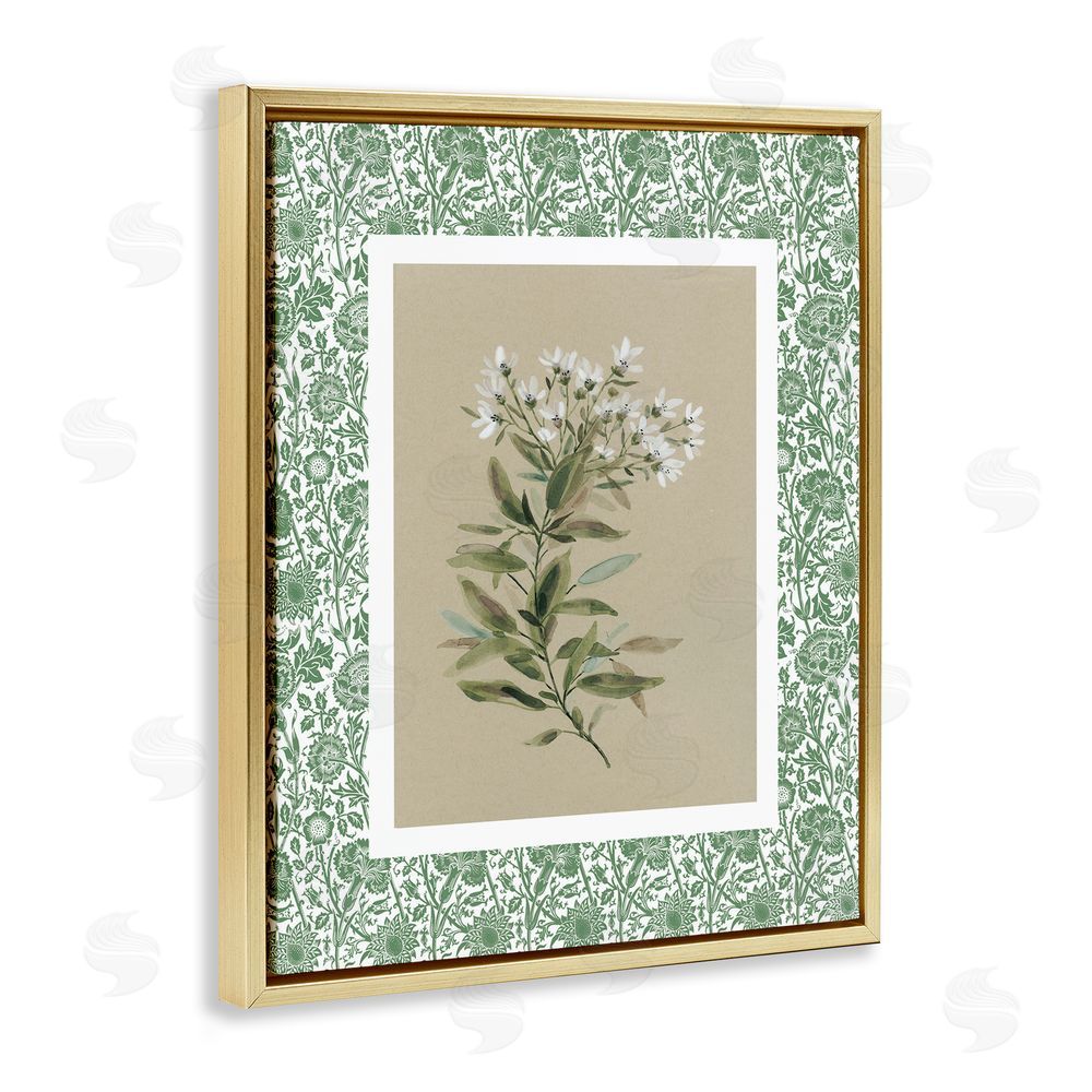 Carol Robinson Green Botanical Pattern Gold Floating Frame Canvas Wall Art Print