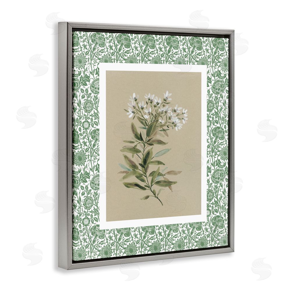 Carol Robinson Green Botanical Pattern Gray Floating Frame Canvas Wall Art Print