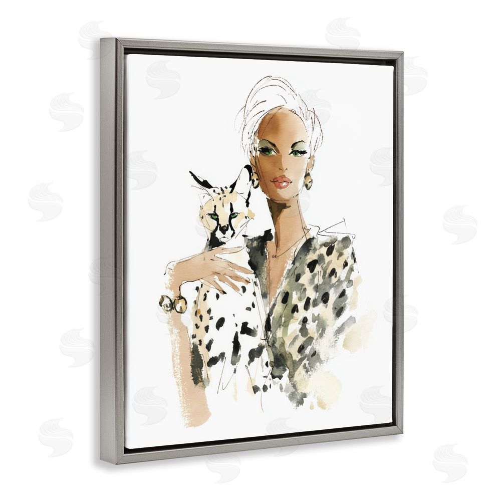 Svetlana Aleynikova Fashion Hunt Elegant Woman Gray Floating Frame Canvas Wall Art Print