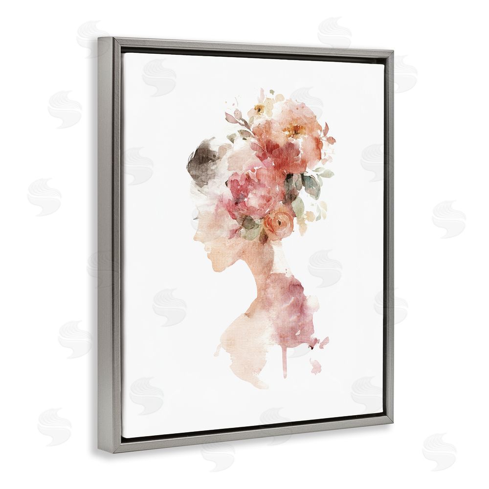 Svetlana Aleynikova Flowing With Petals Portrait Gray Floating Frame Canvas Wall Art Print