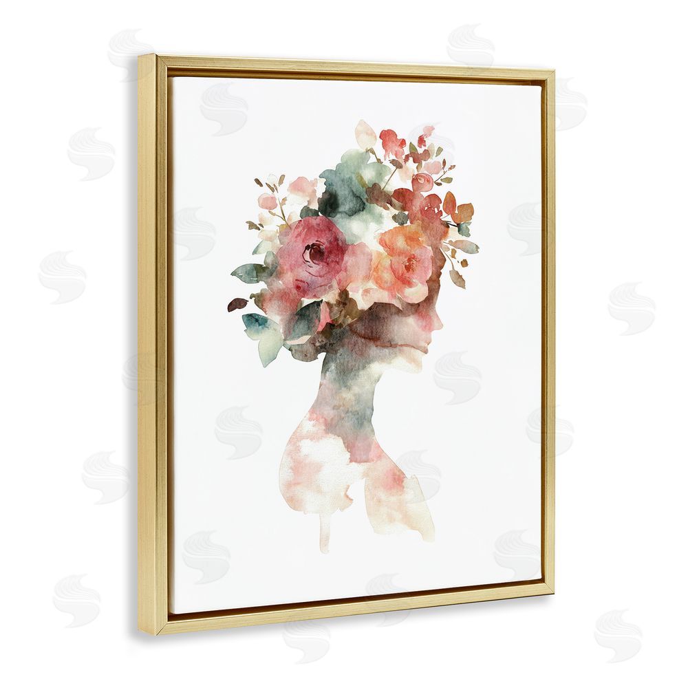 Svetlana Aleynikova Floral Dreamscape Silhouette Gold Floating Frame Canvas Wall Art Print