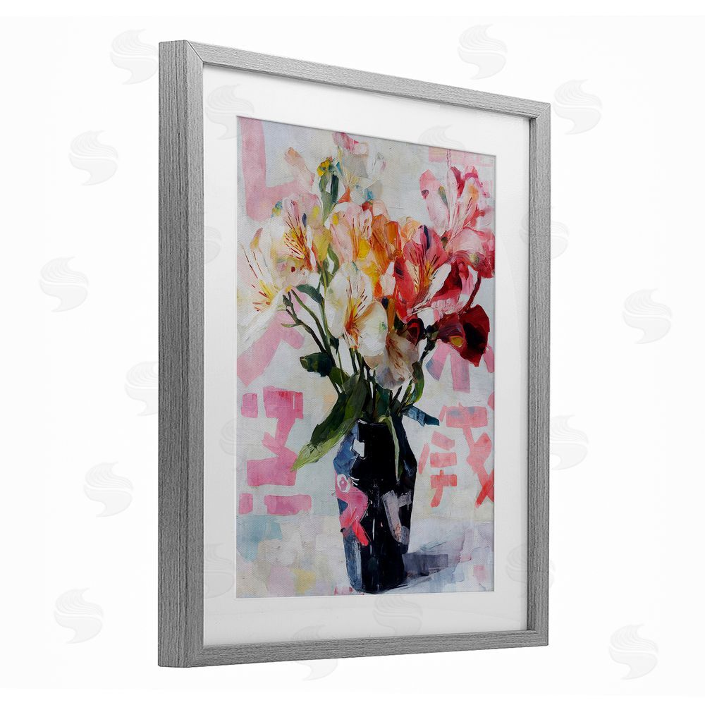 Svetlana Aleynikova Zen Blooms Bouquet Gray Framed Print Under Glass Wall Art