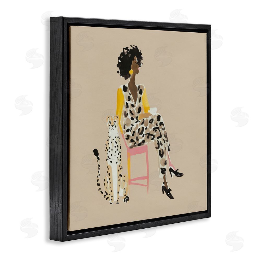 Svetlana Aleynikova Savage Chic Glam with Leopard Black Floating Frame Canvas Wall Art Print