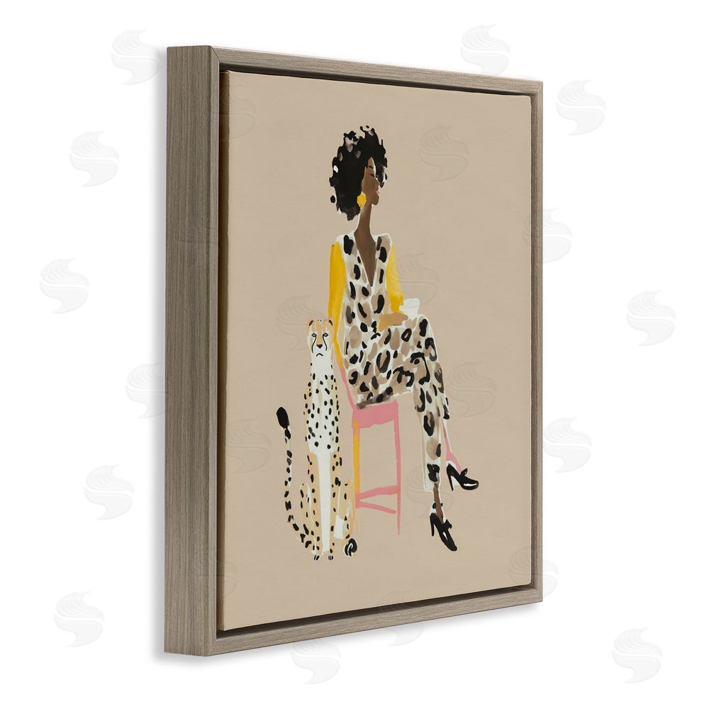 Svetlana Aleynikova Savage Chic Glam with Leopard Brown Floating Frame Canvas Wall Art Print