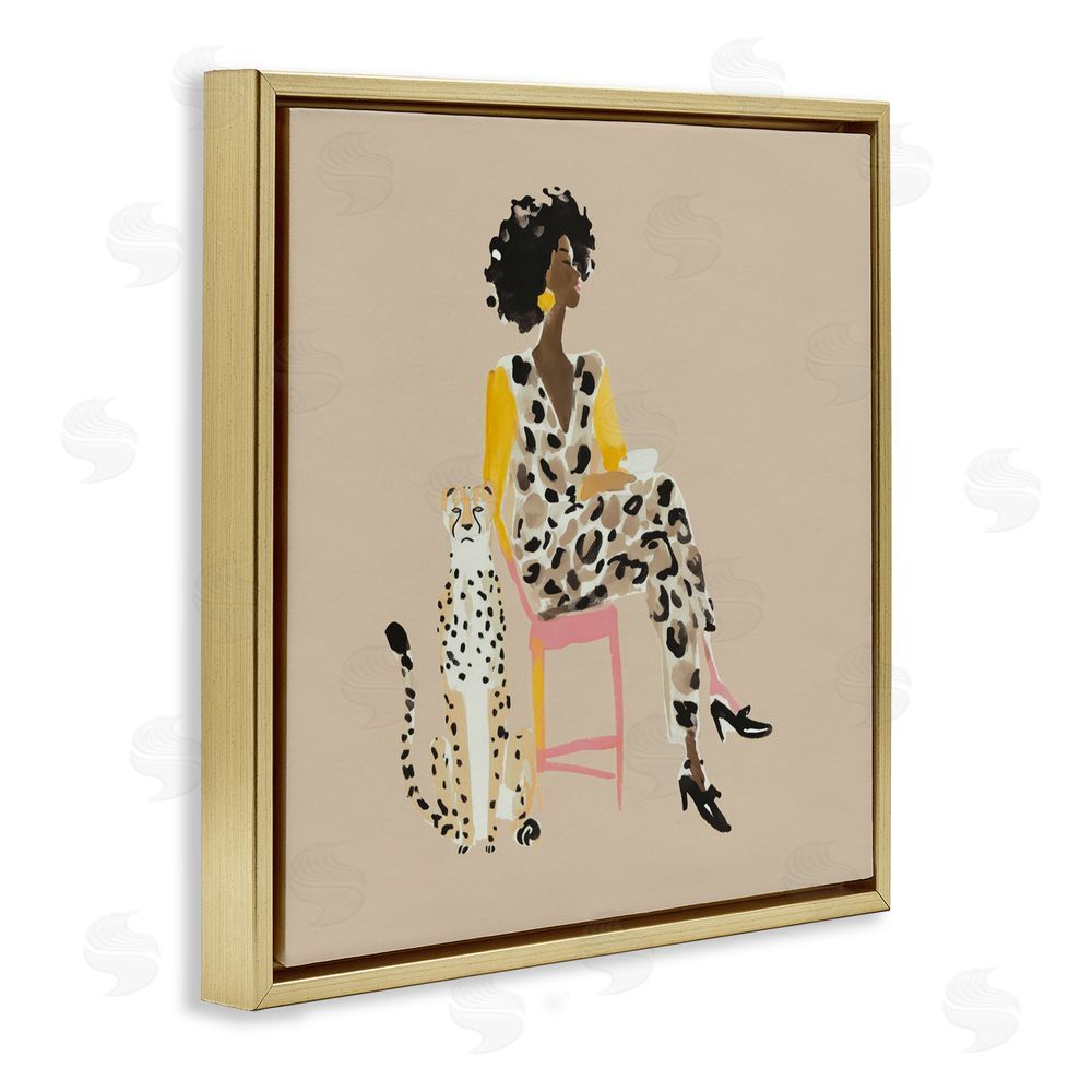 Svetlana Aleynikova Savage Chic Glam with Leopard Gold Floating Frame Canvas Wall Art Print