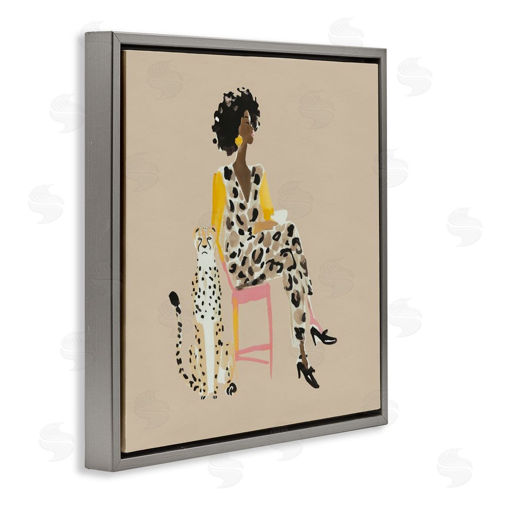 Svetlana Aleynikova Savage Chic Glam with Leopard Gray Floating Frame Canvas Wall Art Print