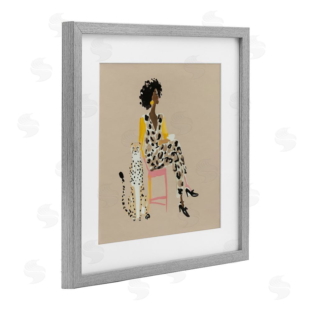 Svetlana Aleynikova Savage Chic Glam with Leopard Gray Framed Print Under Glass with White Mat Wall Art