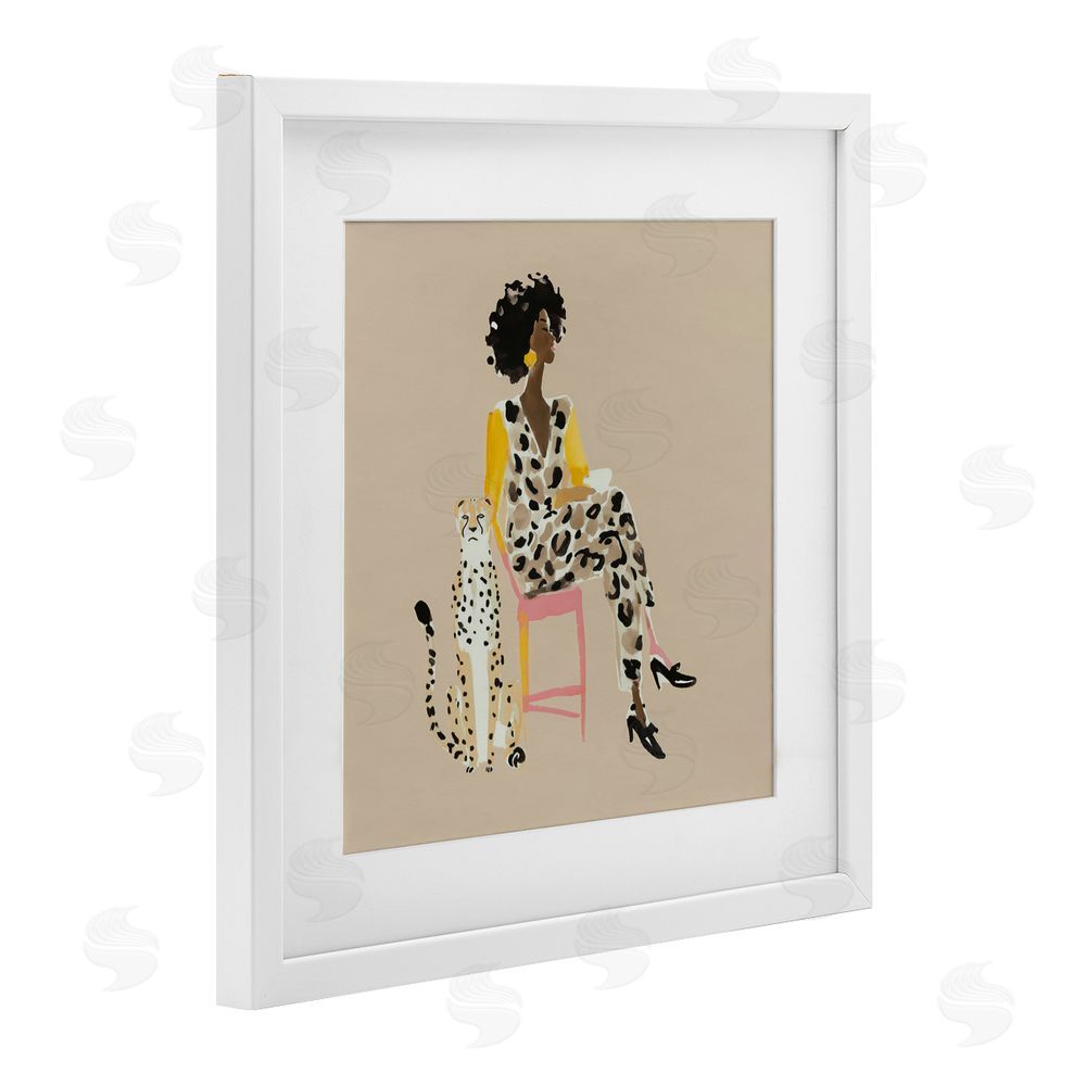 Svetlana Aleynikova Savage Chic Glam with Leopard White Framed Print Under Glass with Mat Wall Art