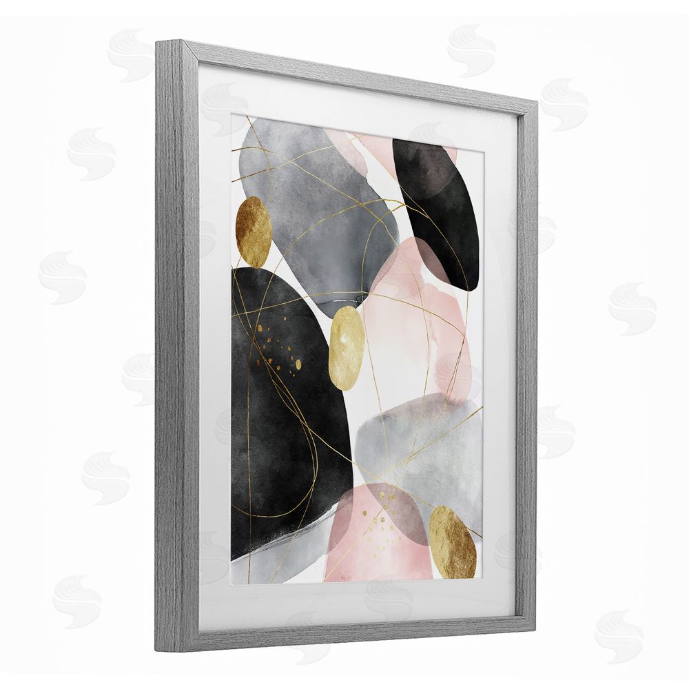 Svetlana Aleynikova Gilded Echoes Shapes Gray Framed Print Under Glass Wall Art