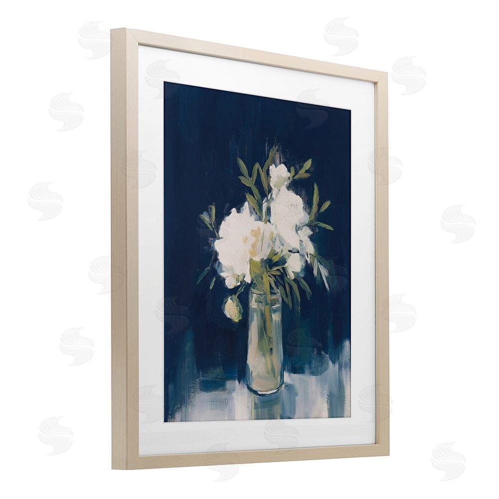 Svetlana Aleynikova Peonies On Blue Mirage Birch Framed Print Under Glass Wall Art