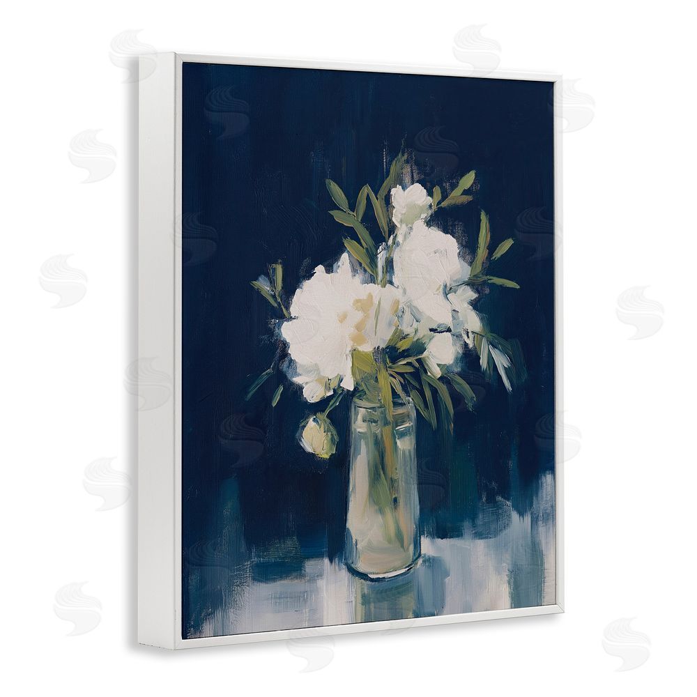 Svetlana Aleynikova Peonies On Blue Mirage White Framed Giclee Wall Art Print