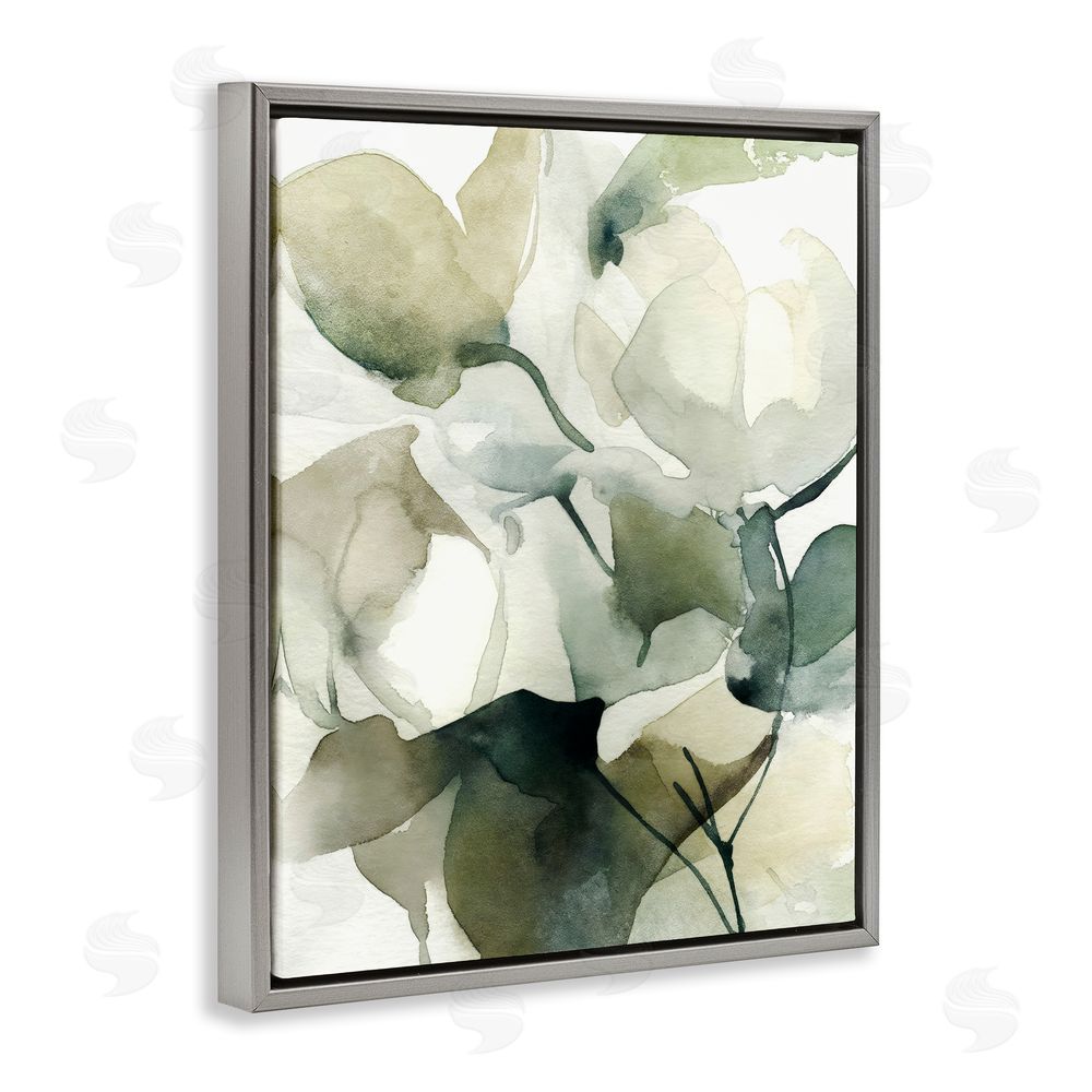 Svetlana Aleynikova Flowing Floral Branches Gray Floating Frame Canvas Wall Art Print