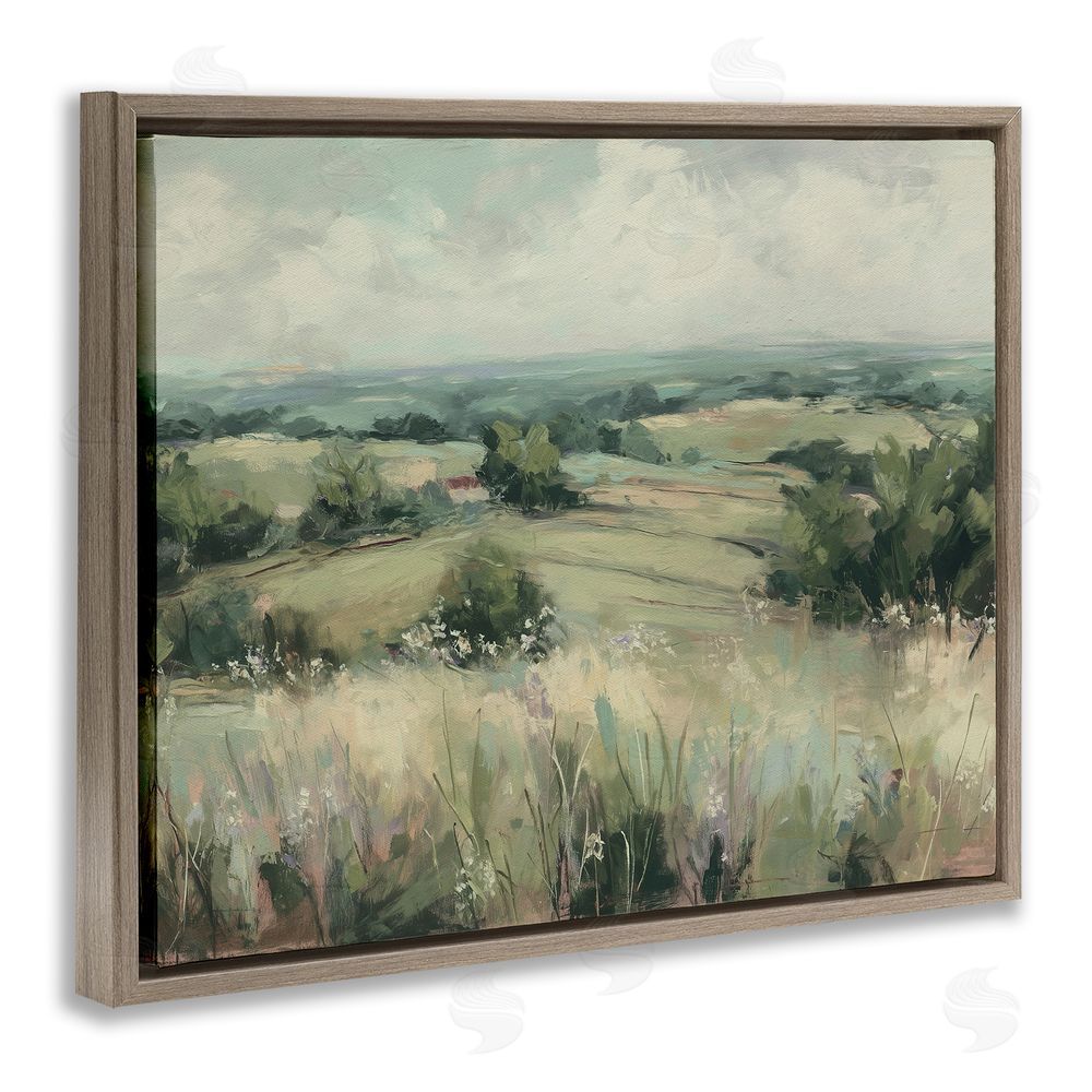 Svetlana Aleynikova Idyllic Green Pastures Brown Floating Frame Canvas Wall Art Print
