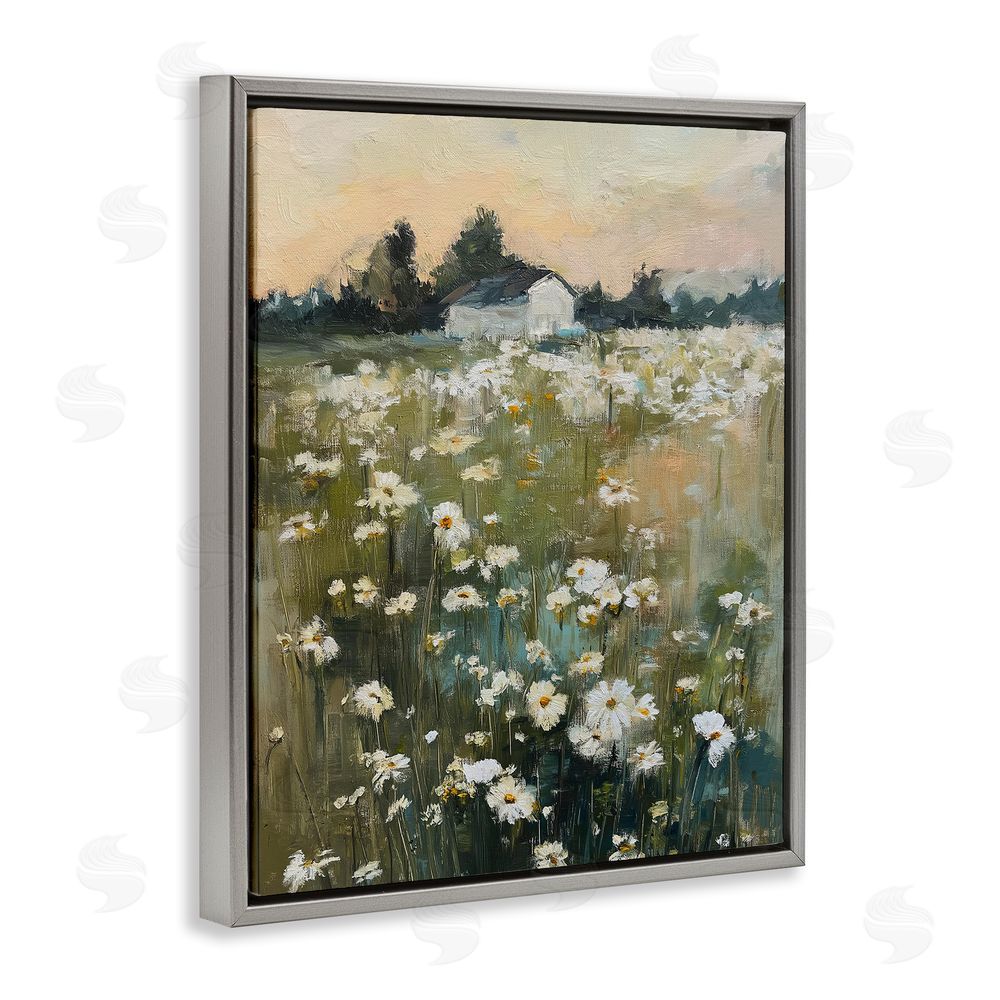 Svetlana Aleynikova Expressive Endless Daisies Gray Floating Frame Canvas Wall Art Print