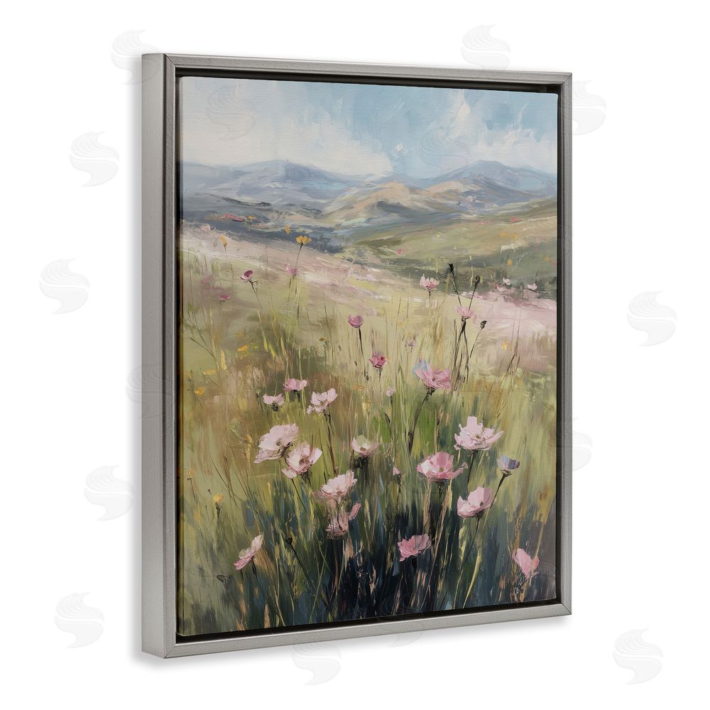Svetlana Aleynikova Wild Shrubs in Pasture Gray Floating Frame Canvas Wall Art Print