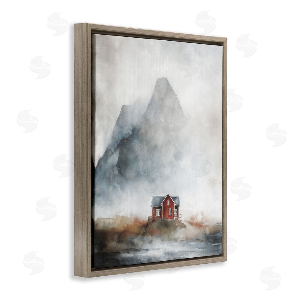 Svetlana Aleynikova Foggy Hugged Hut Brown Floating Frame Canvas Wall Art Print