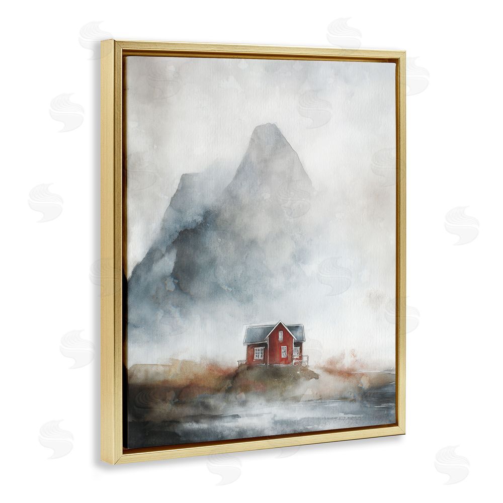 Svetlana Aleynikova Foggy Hugged Hut Gold Floating Frame Canvas Wall Art Print