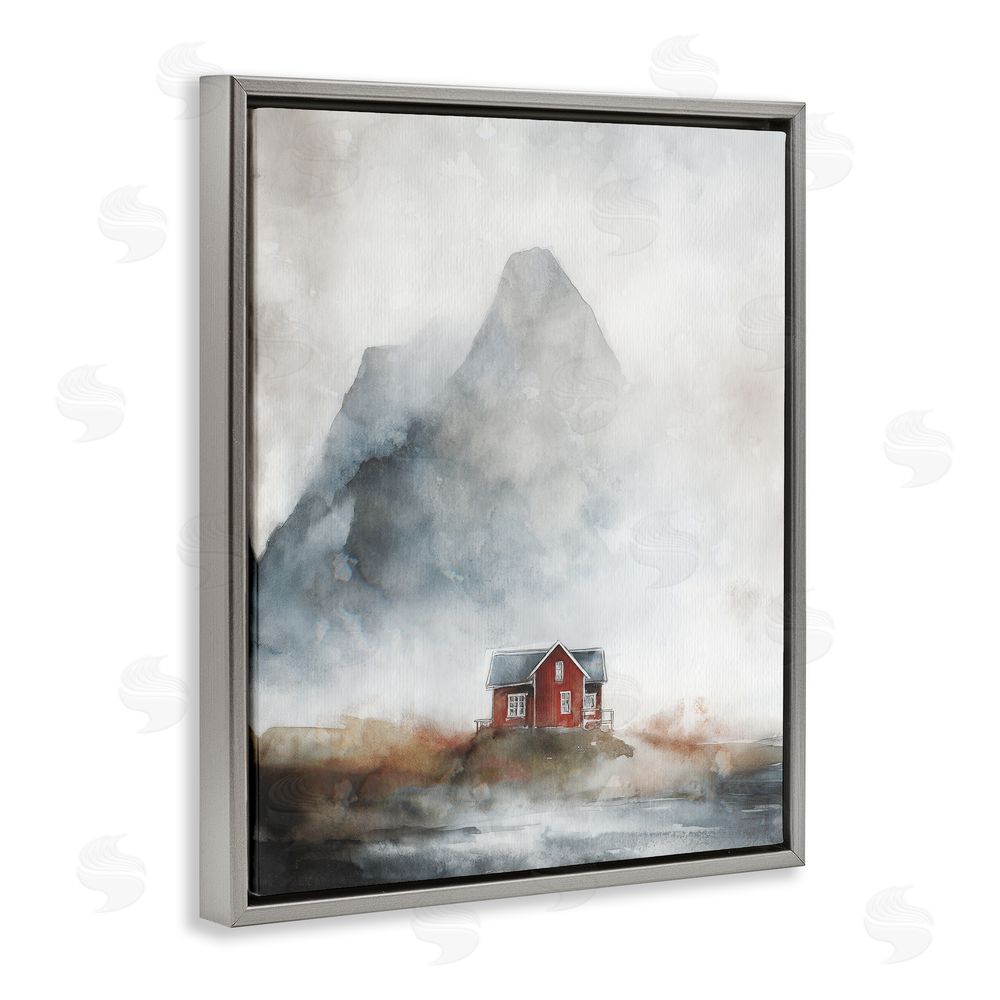 Svetlana Aleynikova Foggy Hugged Hut Gray Floating Frame Canvas Wall Art Print