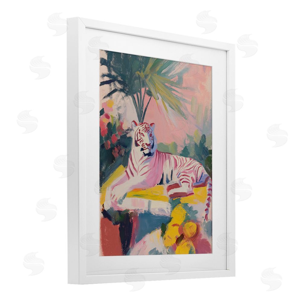 Svetlana Aleynikova In The Quiet Shade Tiger White Framed Print Under Glass Wall Art