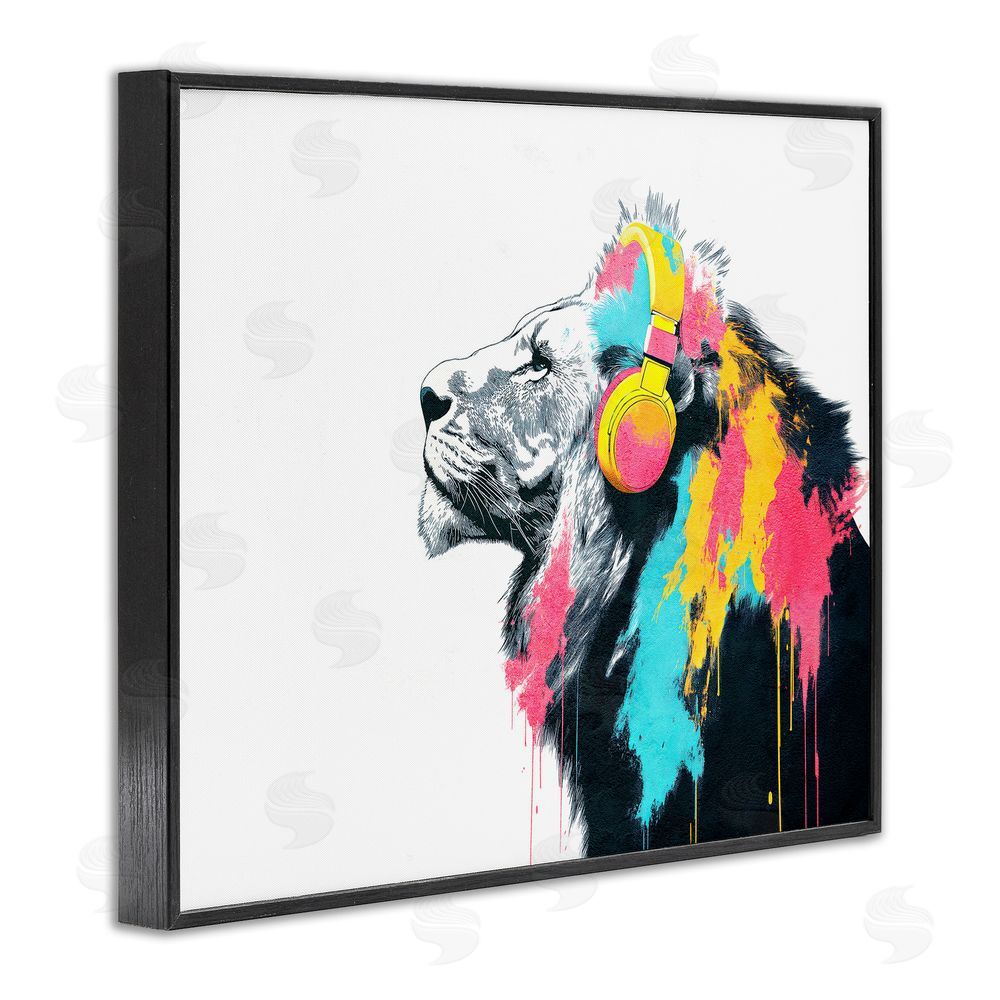 Svetlana Aleynikova Lion On Air Headphones Black Framed Giclee Wall Art Print